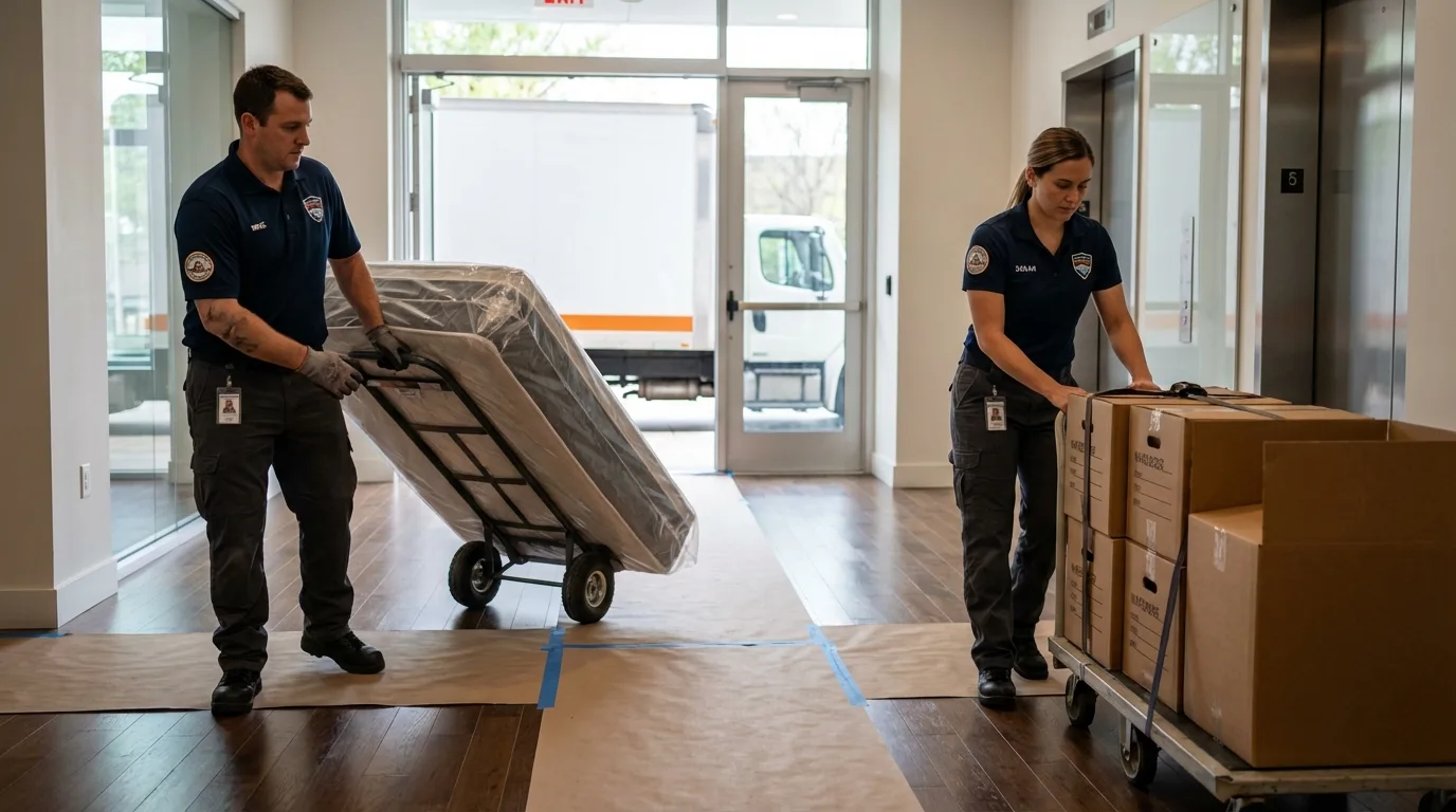 Professional apartment movers loading elevator in Dresher, PA